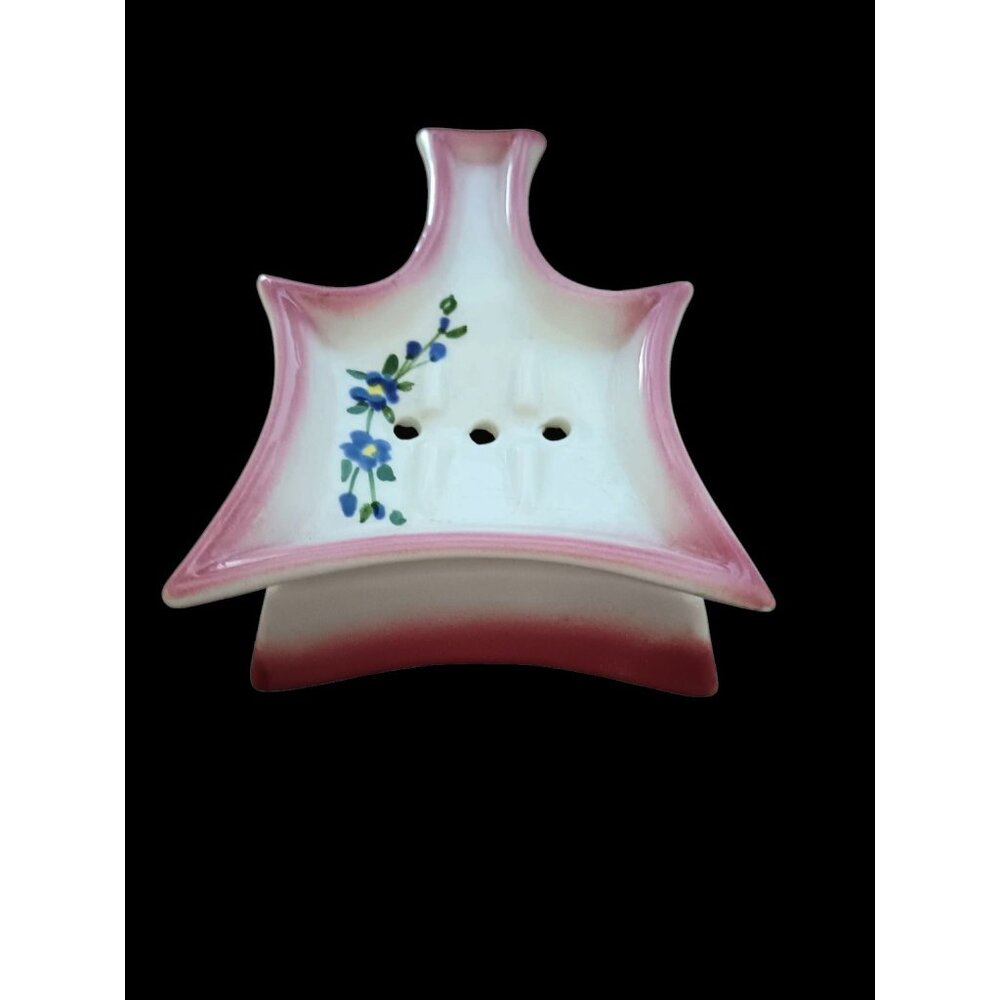 California Pottery Art Deco 2 piece Tea Holder Pink with Violets USA Made